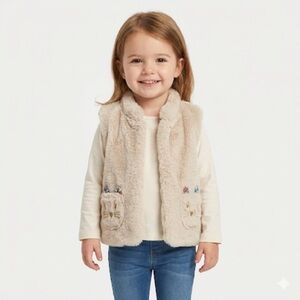 Mini Boden girls faux fur vest floral lining animal pockets 4 5Y